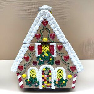 Vintage Handcrafted Gingerbread House Cookie Jar Canister Colorful Glitter 9"
